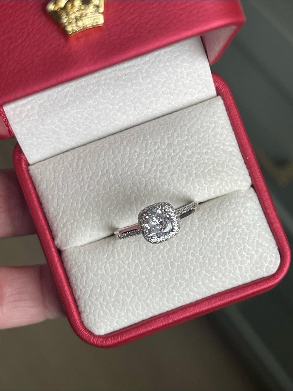 Sterling Silver Halo Square Promise or Engagement Ring